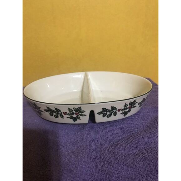 Formalities by Baum Bros. Porcelain Divided Dish-Holly Collection-Christmas - Picture 1 of 3